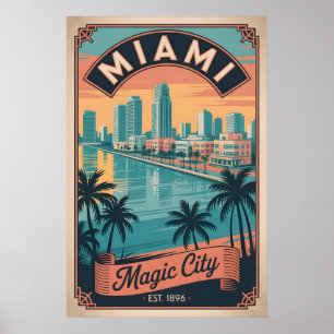 Affiche Voyage rétro à Miami Floride Magic City