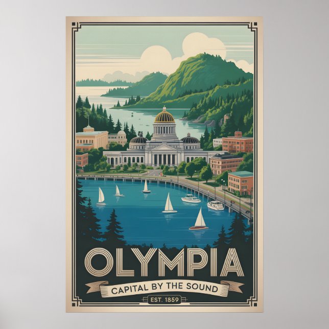 Affiche Voyage Rétro à Olympia Washington (Devant)