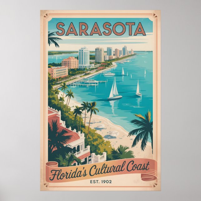 Affiche Voyage Rétro à Sarasota Floride (Devant)