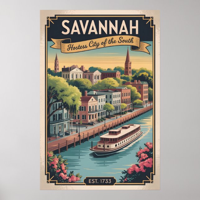 Affiche Voyage Rétro à Savannah Géorgie (Devant)