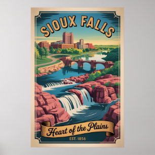 Affiche Voyage Rétro à Sioux Falls Dakota du Sud