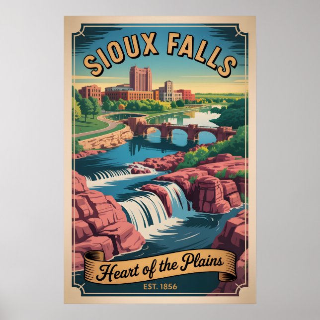 Affiche Voyage Rétro à Sioux Falls Dakota du Sud (Devant)