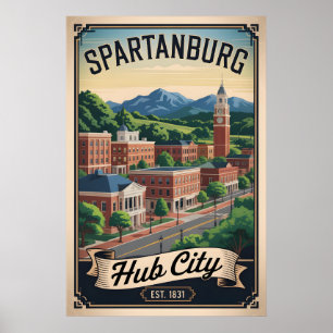 Affiche Voyage Rétro à Spartanburg Caroline du Sud