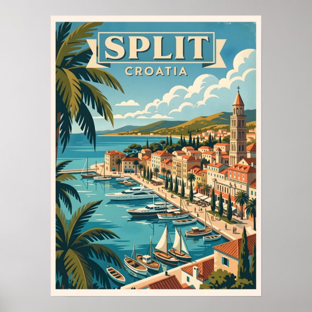 Affiche Voyage rétro à Split Croatie (Devant)