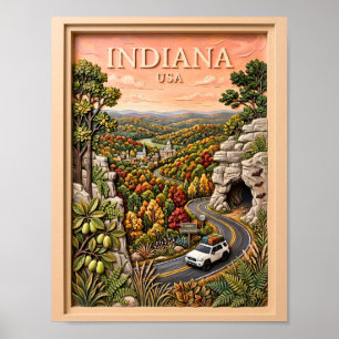 Affiche Voyage Rétro à travers la Nature dans l'Indiana su