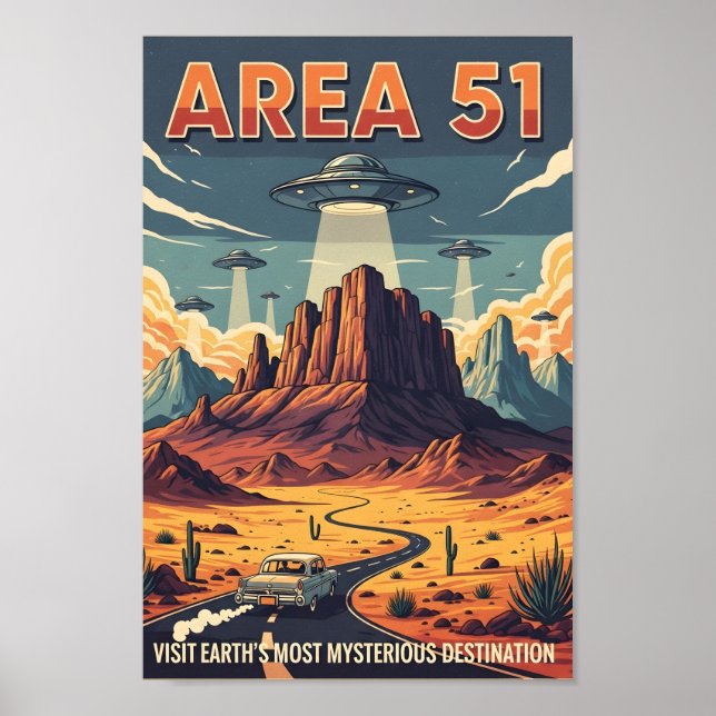 Affiche Voyage Rétro à travers la Zone 51 (Devant)