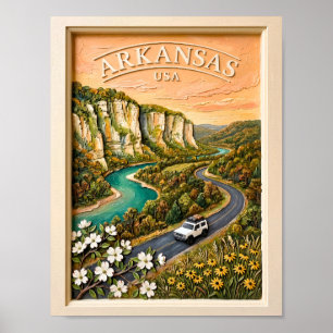 Affiche Voyage Rétro à travers l'Arkansas, Paysage de la R