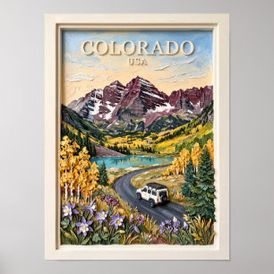 Affiche Voyage Rétro à travers le Colorado Montagnes Roche