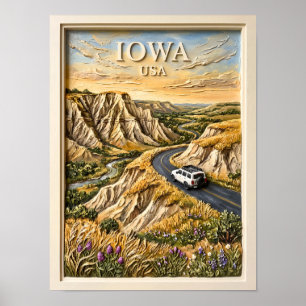Affiche Voyage Rétro à travers l'Iowa dans les Collines de