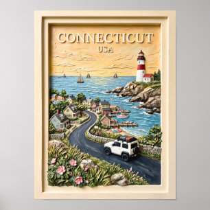 Affiche Voyage rétro au phare côtier du Connecticut