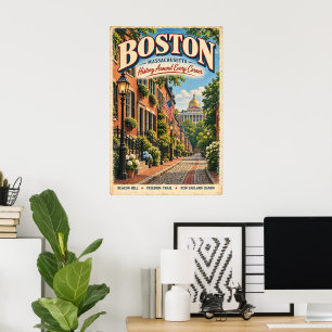 Affiche Voyage rétro Boston Massachusetts Beacon Hill