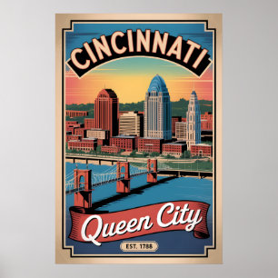 Affiche Voyage Rétro Cincinnati Ohio Queen City
