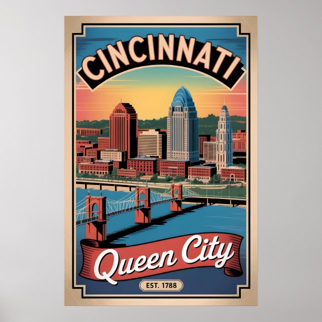 Affiche Voyage Rétro Cincinnati Ohio Queen City (Devant)