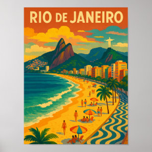 Affiche Voyage Rétro Copacabana Rio de Janeiro Brésil