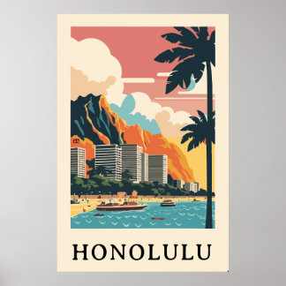 Affiche Voyage rétro Honolulu