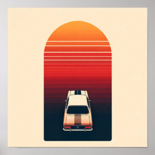 Affiche Voyage Rétro Minimaliste Voiture Vintage Coucher d