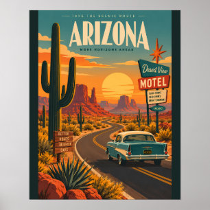 Affiche Voyage rétro sur la route désertique de l'Arizona