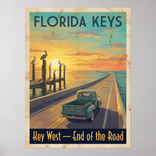 Affiche Voyage rétro vintage dans les Keys de Floride à Ke