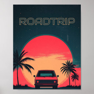 Affiche Voyage Roadtrip Retro Neon Travel