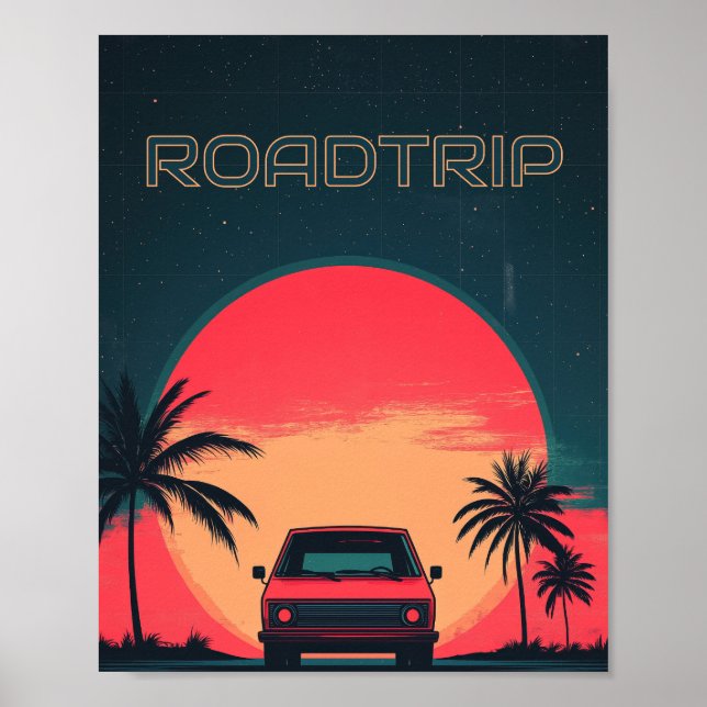 Affiche Voyage Roadtrip Retro Neon Travel (Devant)