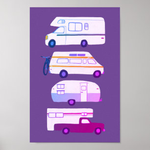 Affiche VOYAGE ROUTIER ! Campervan vanlife RV Trailer Purp