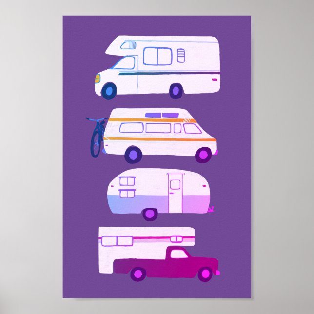 Affiche VOYAGE ROUTIER ! Campervan vanlife RV Trailer Purp (Devant)