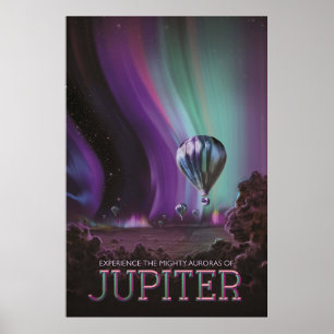 Affiche Voyage sur Jupiter en montgolfière au milieu des a