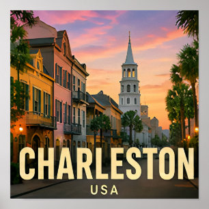 Affiche Voyage sur la côte historique de Charleston en Car