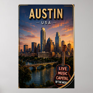 Affiche Voyage sur la ligne d'horizon d'Austin Texas