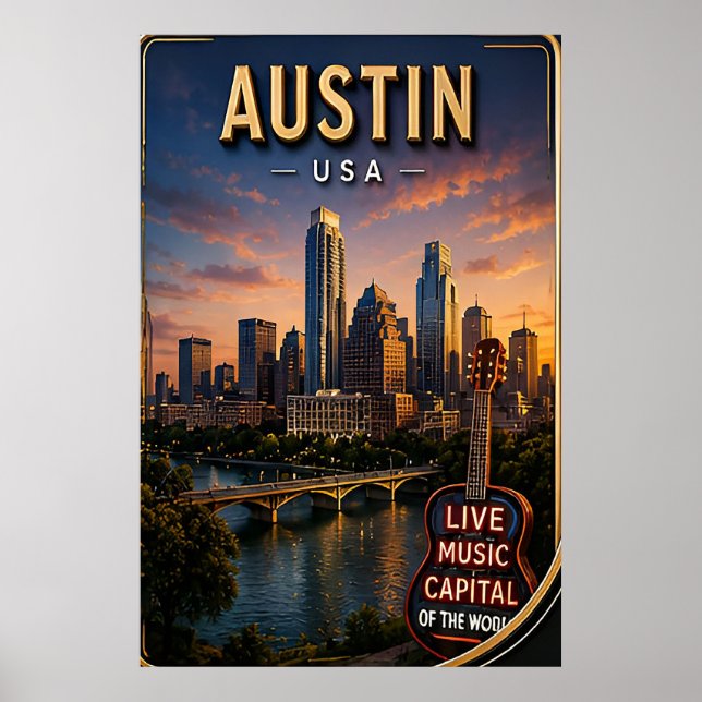 Affiche Voyage sur la ligne d'horizon d'Austin Texas (Devant)