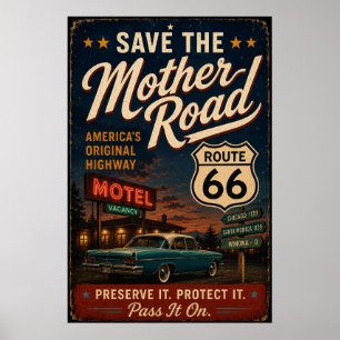 Affiche Voyage sur la route 66 dans un motel vintage avec