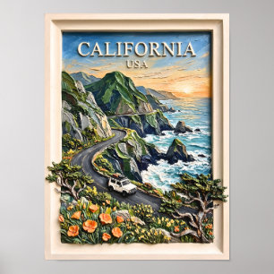 Affiche Voyage sur la route côtière de Californie - Art du