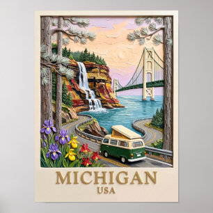 Affiche Voyage sur la route Michigan USA Pictured Rocks Va