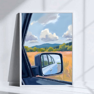Affiche Voyage sur la route Rétroviseur Aquarelle Voyage