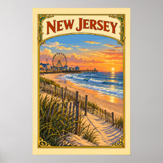 Affiche Voyage sur le littoral vintage du New Jersey