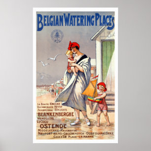 Affiche Voyage sur les plages de Belgique Vintage