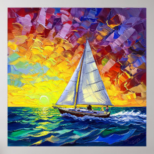 Affiche Voyage vibrant d'un voilier à travers un coucher d