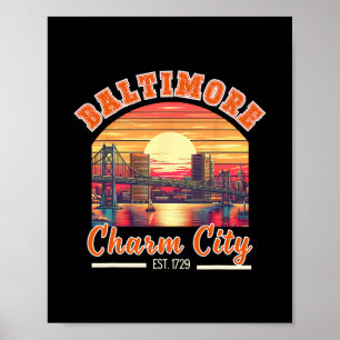 Affiche Voyage Ville Charmante Rétro Maryland Ltimore Ciel