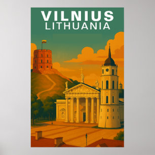 Affiche Voyage Vilnius, Lituanie Tour de briques au sommet
