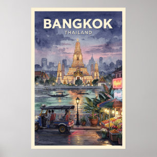 Affiche Voyage vintage à Bangkok Thaïlande
