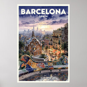 Affiche Voyage vintage à Barcelone, Espagne