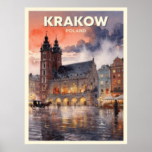 Affiche Voyage vintage à Cracovie Pologne