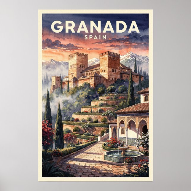Affiche Voyage Vintage à Grenade en Espagne (Devant)
