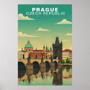 Affiche Voyage vintage à Prague République tchèque Europe