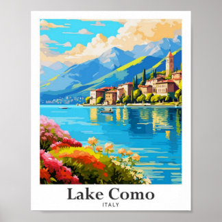 Affiche voyage vintage art lac como italie