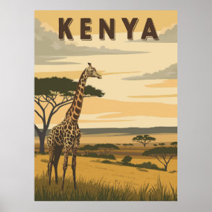Affiche Voyage vintage au Kenya - Giraffe africaine