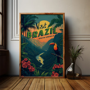 Affiche Voyage vintage au toucan de la forêt tropicale du 