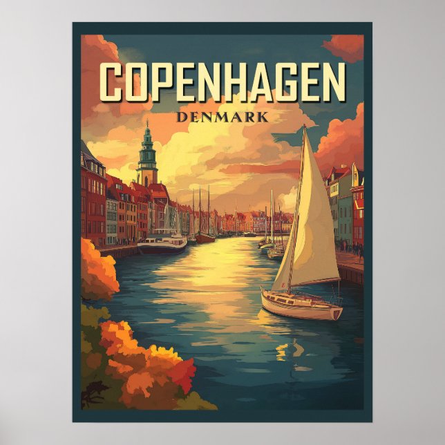 Affiche Voyage vintage Copenhague Danemark (Devant)