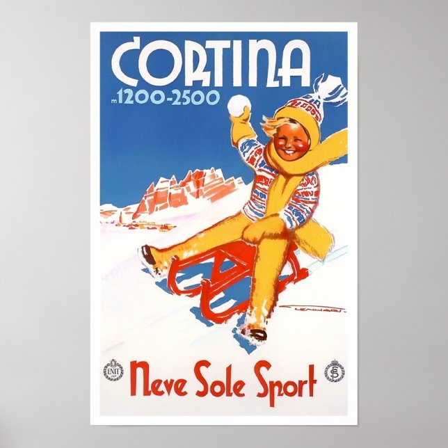 Affiche Voyage vintage Cortina Italie (Devant)