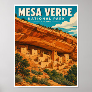 Affiche Voyage vintage dans le parc national de Mesa Verde